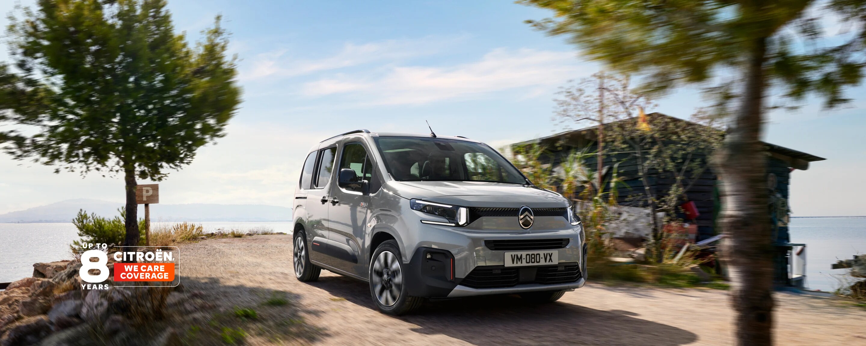 Three‑quarter front view Berlingo showing family‑friendly design, comfort, safety, connectivity and modern confident presence