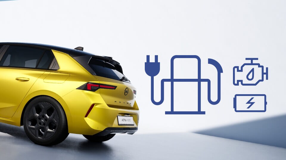Vista posteriore di Opel Astra Plug-in Hybrid in giallo