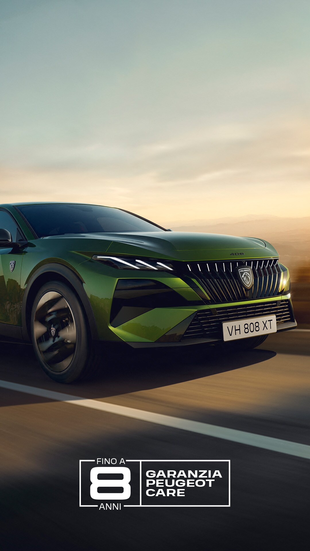 Nuova PEUGEOT 408 Hybrid vista frontale