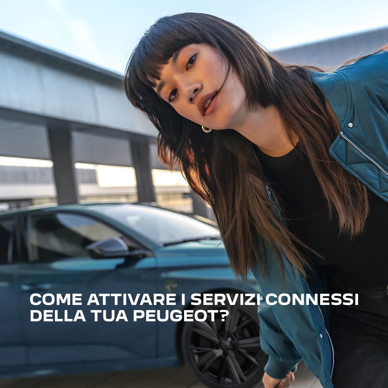 Woman in front of a Peugeot 308 SW