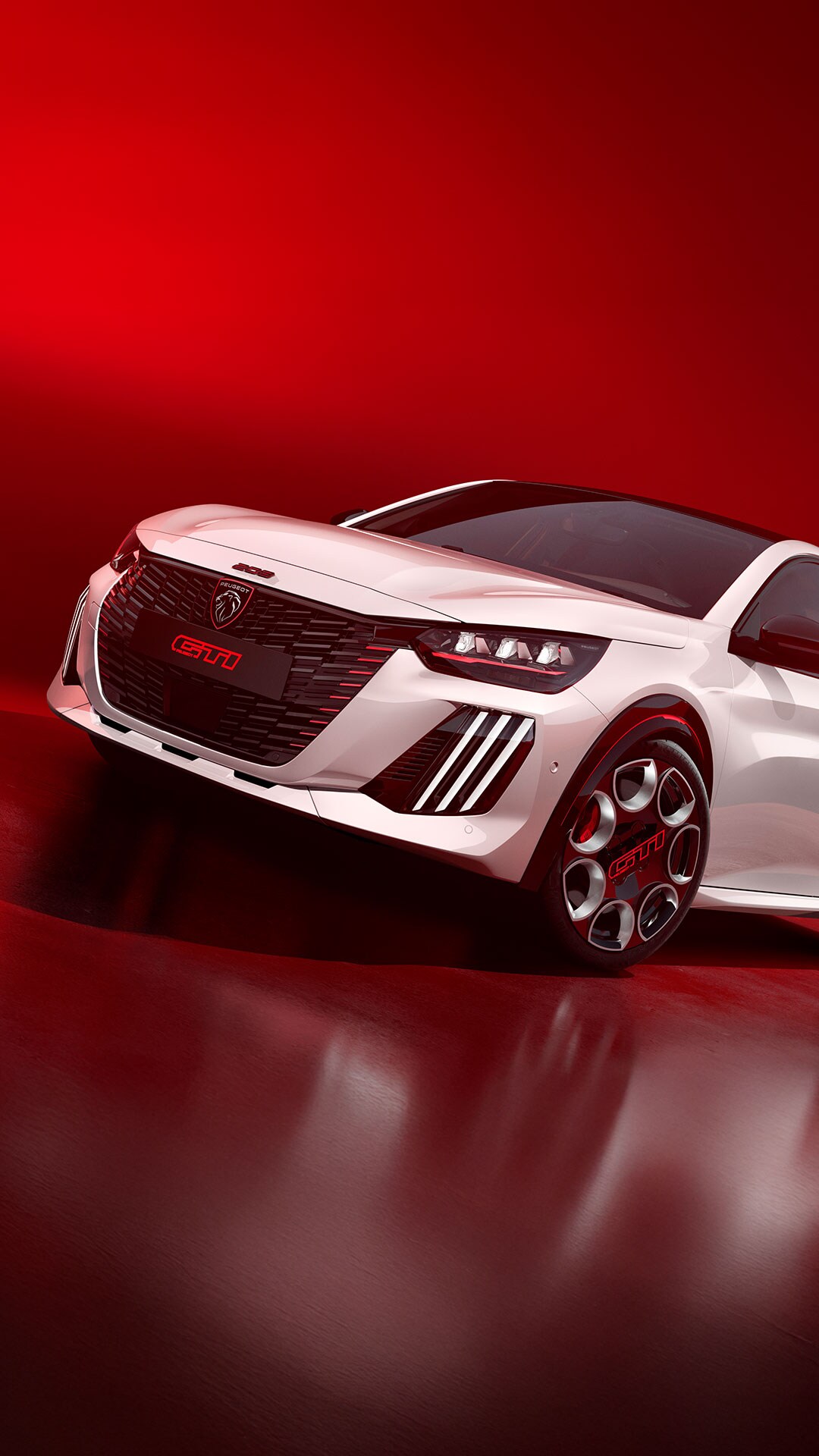 Nuova Peugeot E-208 Gti Bianca visione anteriore